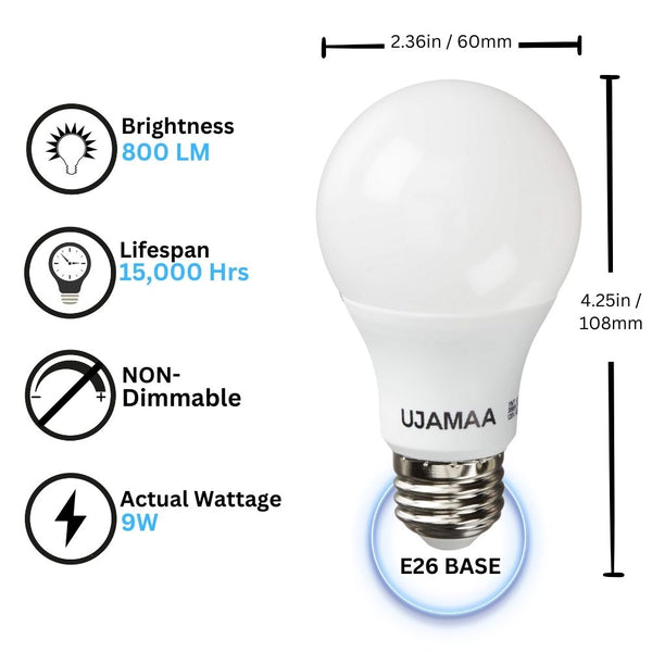 Ujamaa 60w Watt Equivalent LED Light Bulbs (Warm White) - 4-Pack